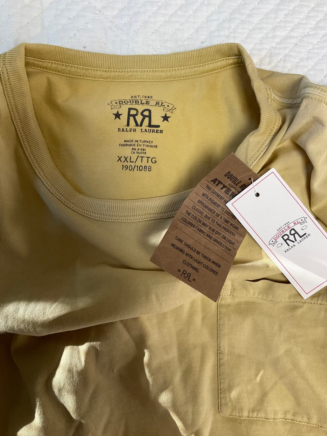 RRL 더블알엘 가먼트다이 포켓 티셔츠 엘로우 XXL 상품이미지3