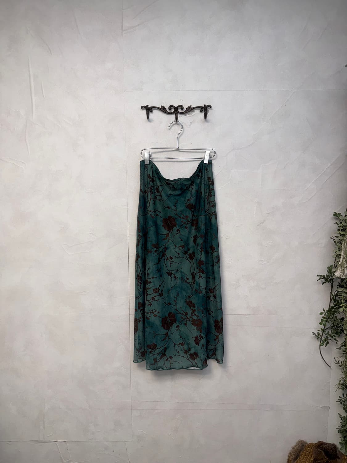 Blue green tie dye oriental floral skirt 상품이미지2