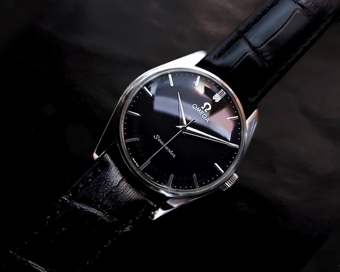 오메가 빈티지 씨마스터 블랙판 남성 수동 가죽 시계 상품이미지3