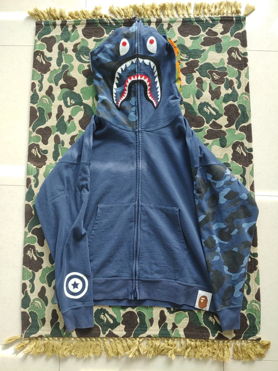 [2XL] 베이프 자이언트 블루카모 루즈핏 샤크 후드 집업 상품이미지3