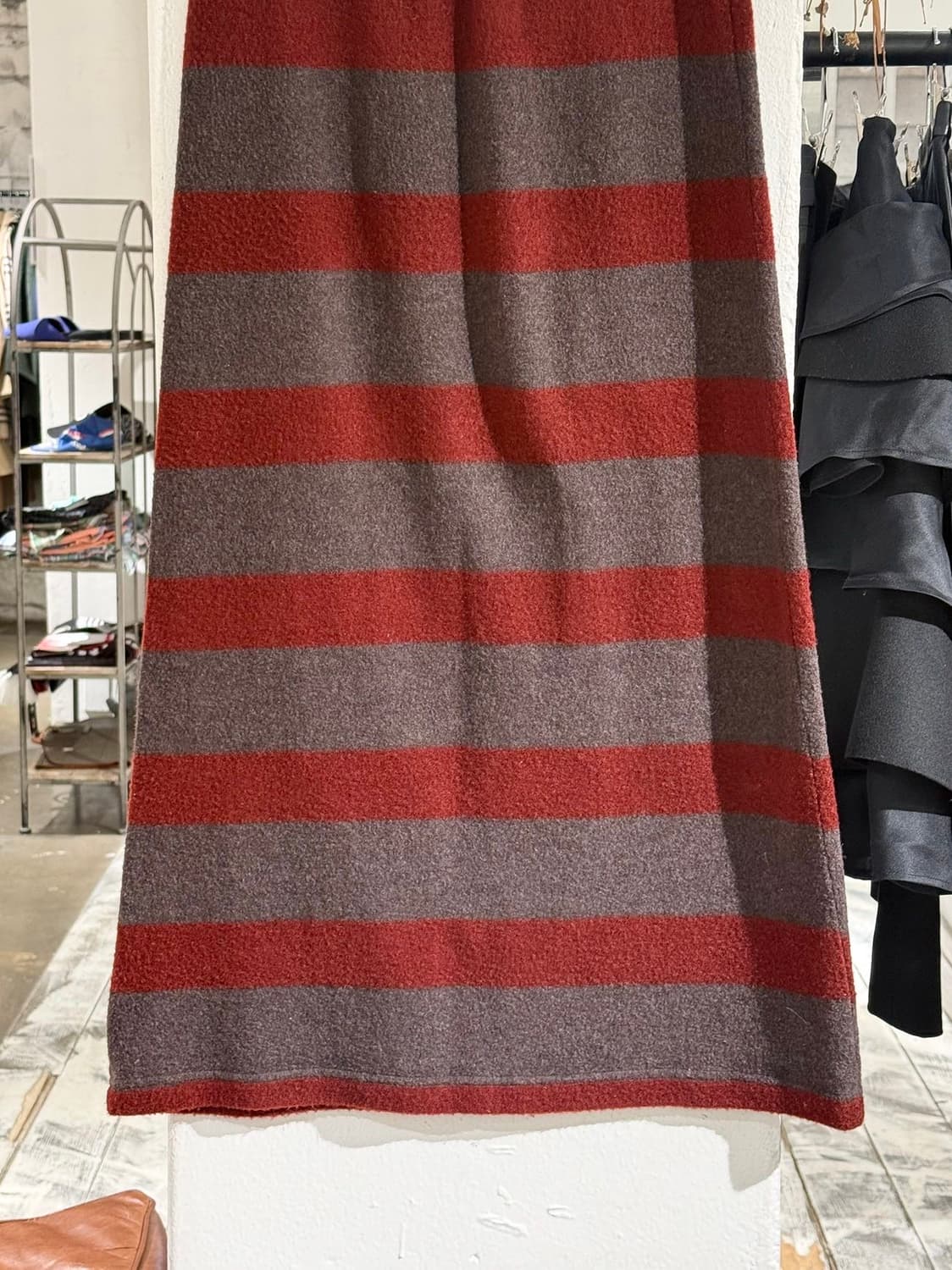 하이 스포팅 기어 브라운 스트라이프 울 블렌드 롱 스커트 상품이미지3