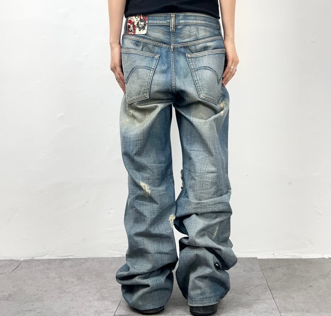 Skull Patch Low Crotch Wide Denim Pants 상품이미지1