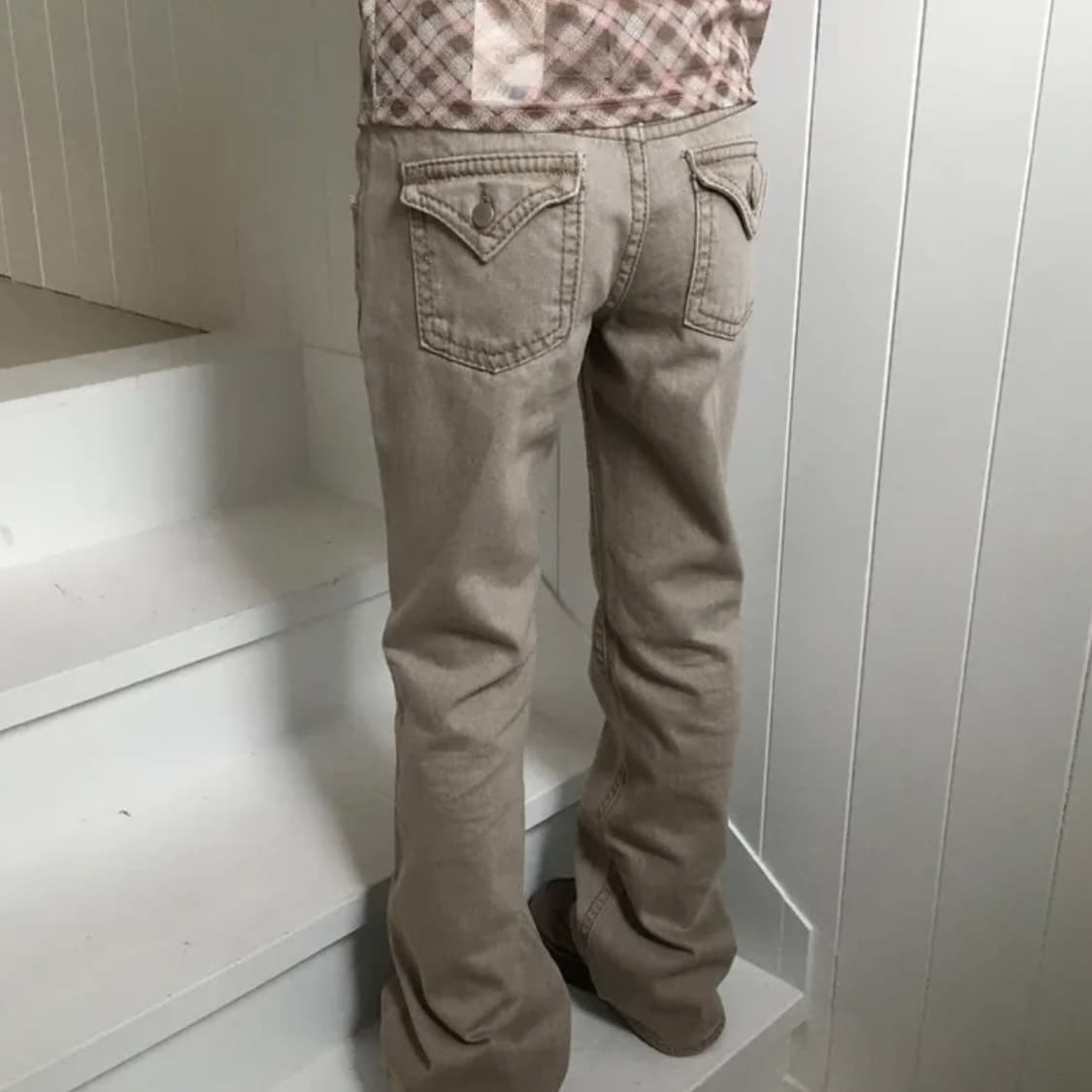 언버티 빈티지 로우 포켓 부츠컷 팬츠 베이지 상품이미지1