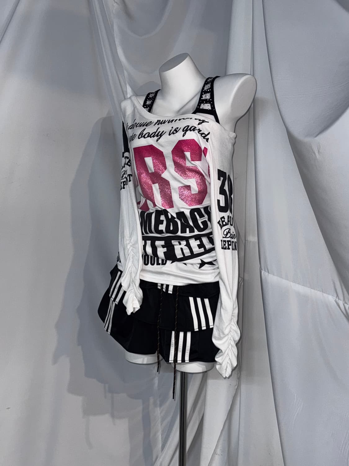 00‘s 무채색 데일리 갸루 아디다스 리메이크 스커트 코디세트 상품이미지6