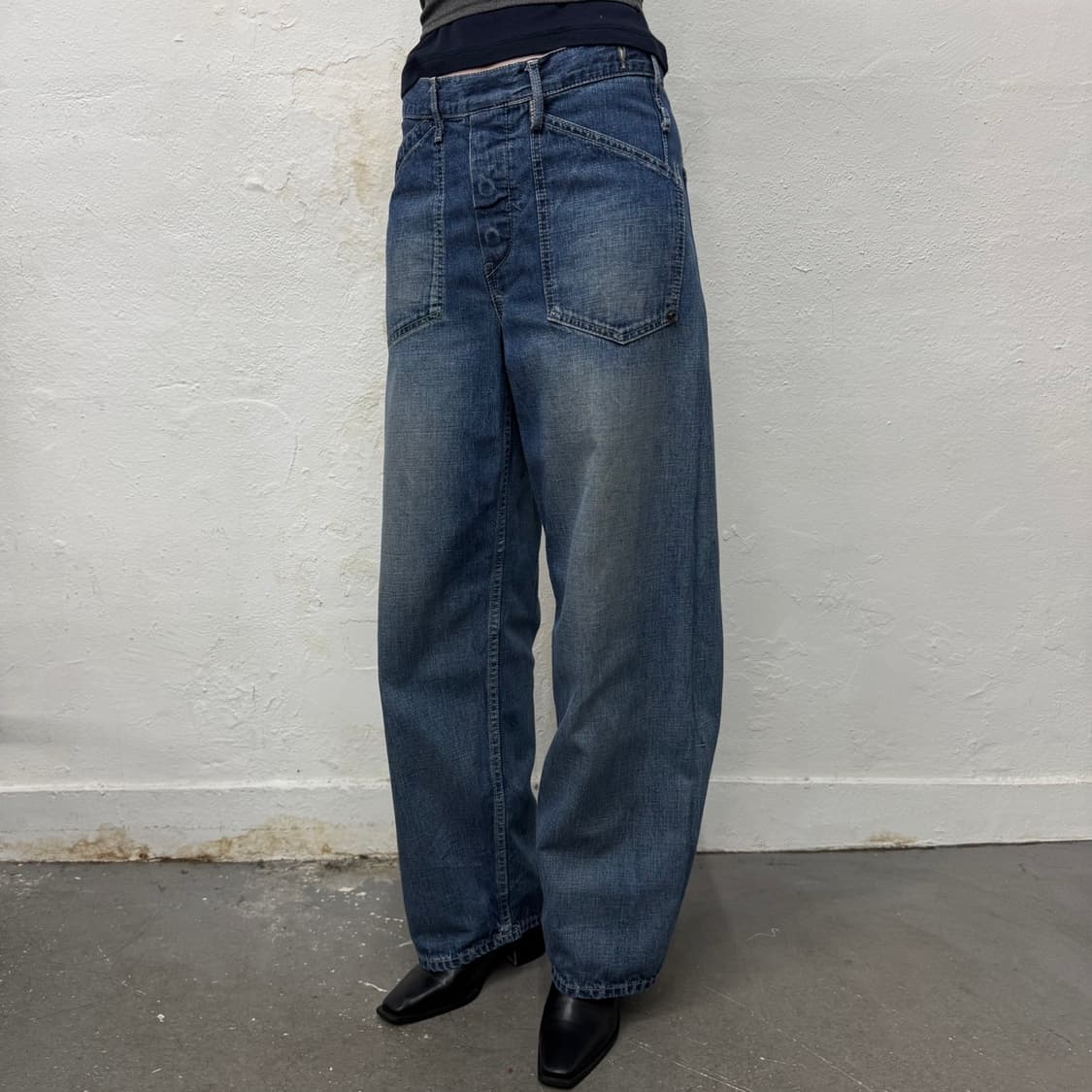 JOHN BULL 라이트블루컬러 버튼 플라이 워시드 데님 와이드 팬츠 상품이미지1