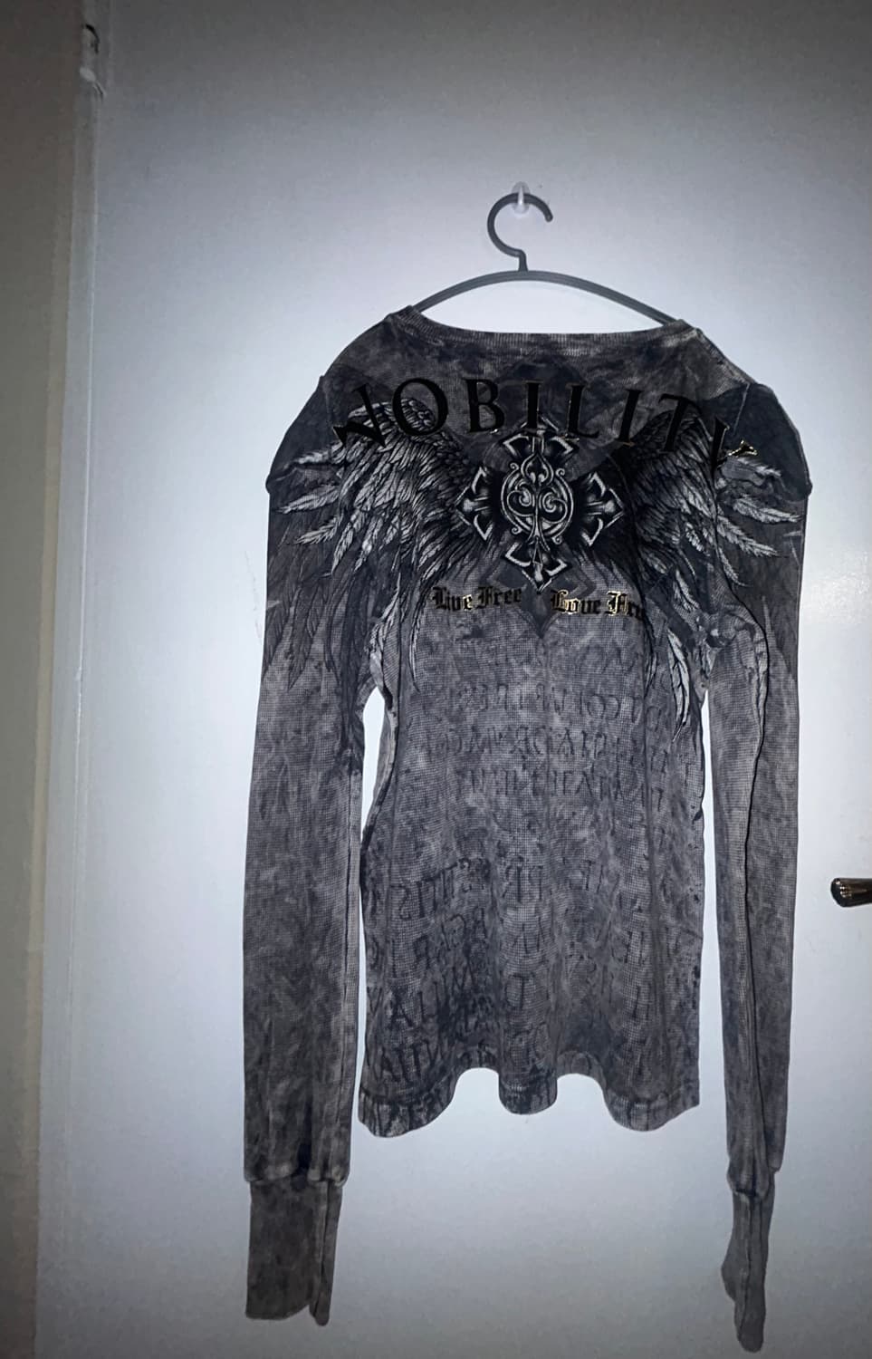 펑크 해골 윙 레터링 빈티지 긴팔 티셔츠 상품이미지1