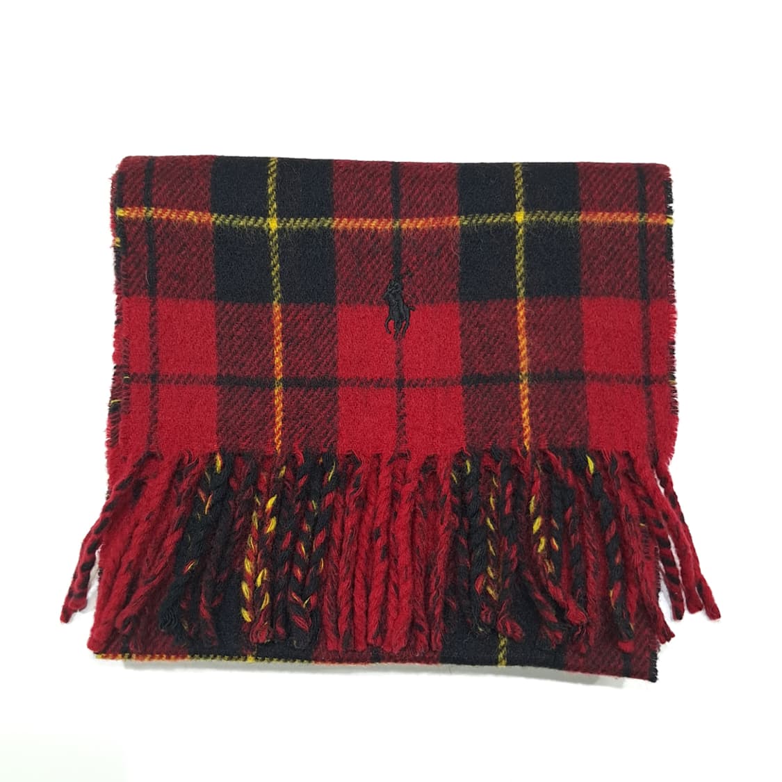 MX477 폴로 90s 이태리판 울 타탄 포니 레드 머플러 목도리 상품이미지5