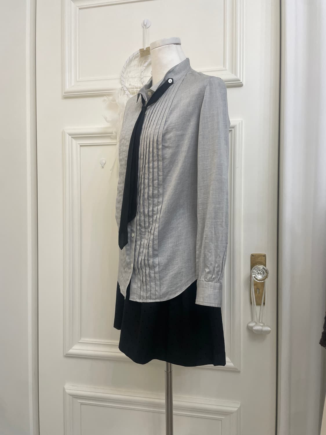 gray black tie point autumn shirt 상품이미지2