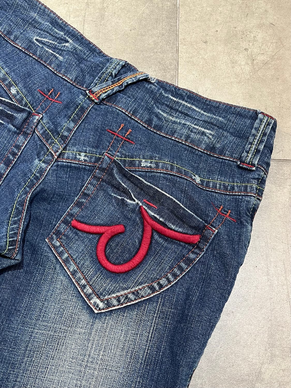 일본 빈티지 락펑크 포켓 자수 와이드 데님 팬츠 상품이미지3