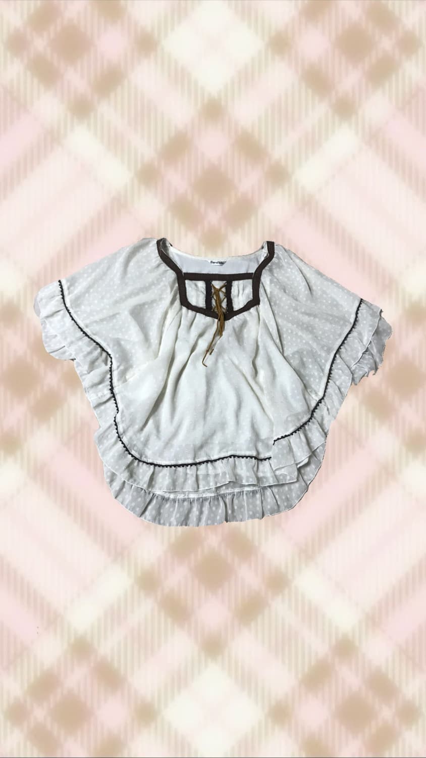 화이트 브라운 도트 땡땡이 케이프 블라우스 라떼 히메 갸루 러블리 모리 상품이미지1