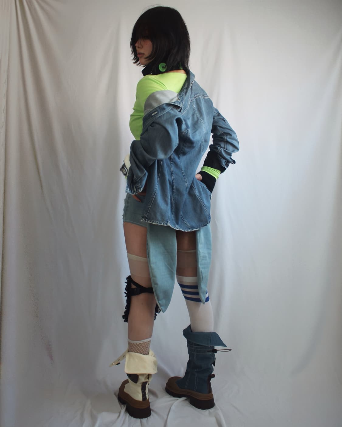 Custom B-ear denim Gas Mask shorts 상품이미지5