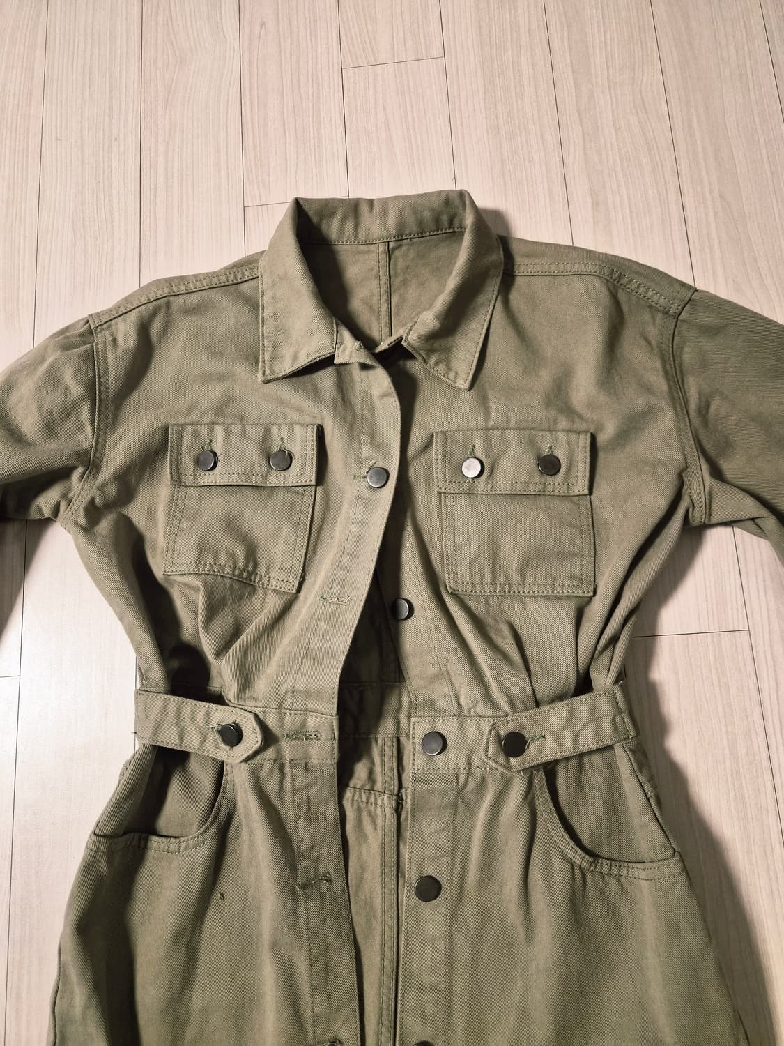 세련된 카키 코튼 롱 원피스 / 자켓 겸용 (허리라인 조절 가능) 상품이미지3