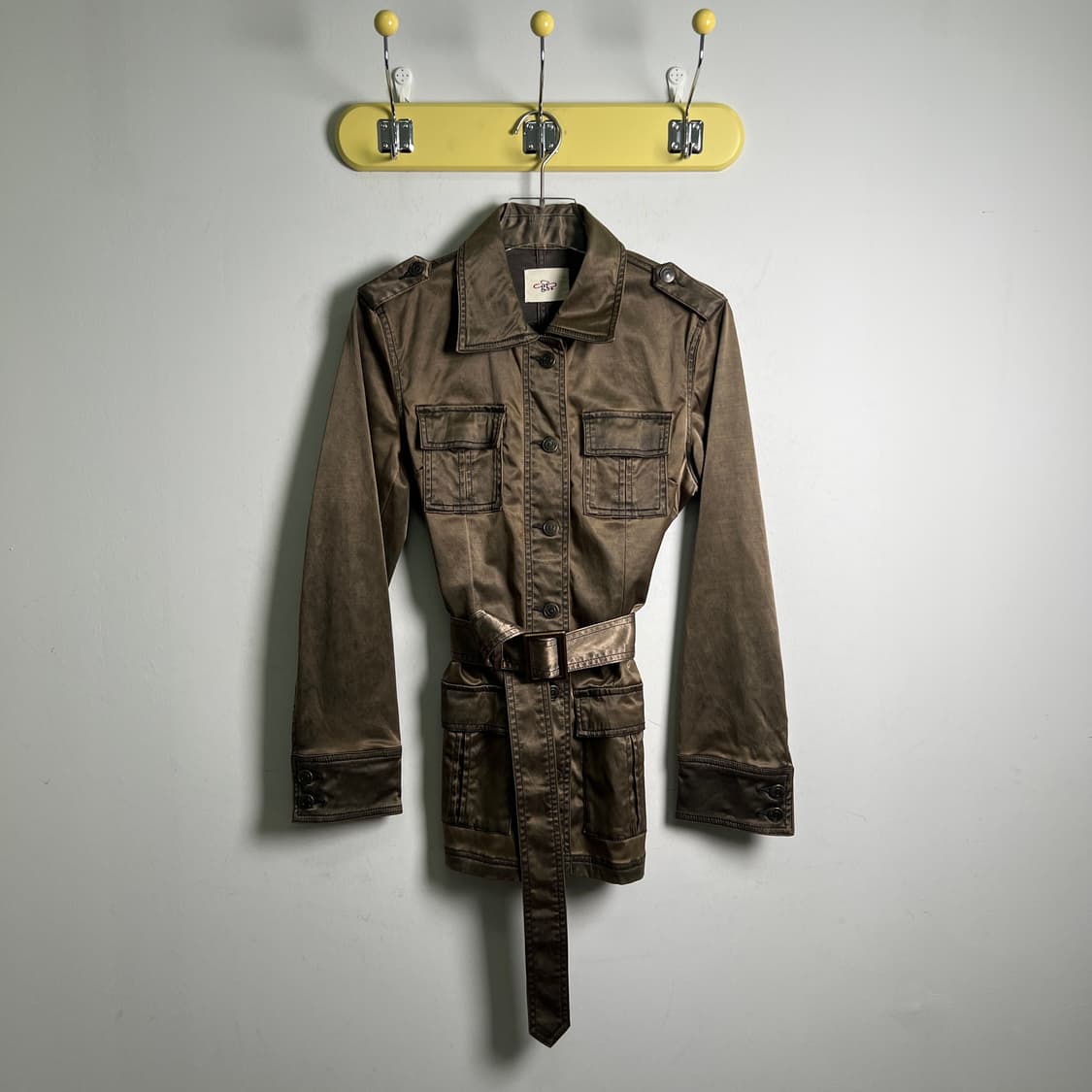 VTG 빈티지 카키 사틴 벨티드 사파리 자켓 M 상품이미지1