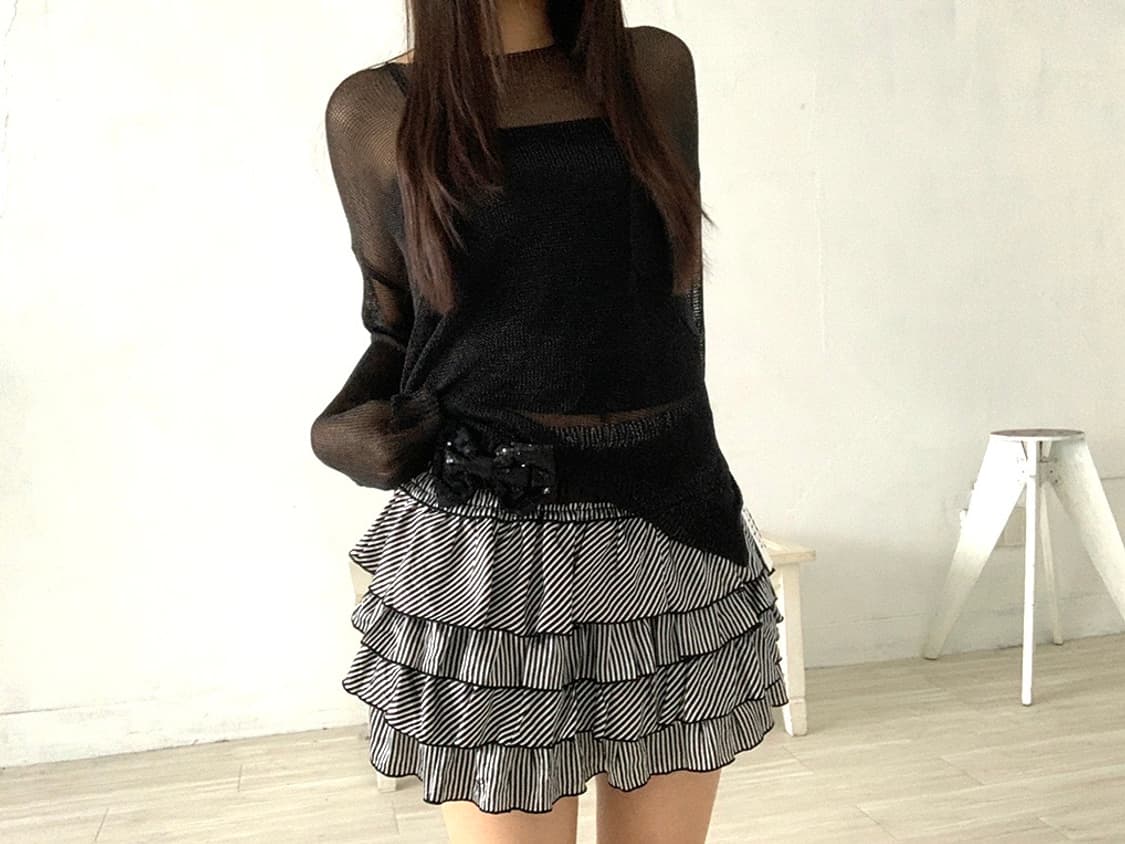 Feminine black net long sleeve 상품이미지4