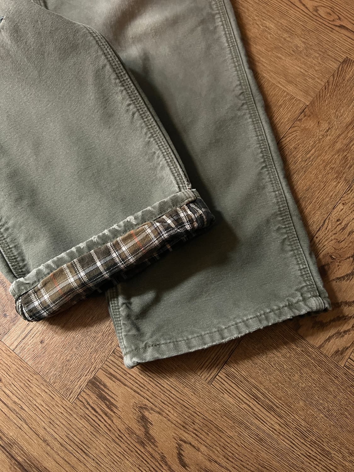 [34]칼하트 USA 체크라이닝 데미지드 모스그린 싱글니 카펜터 워크팬츠 상품이미지6