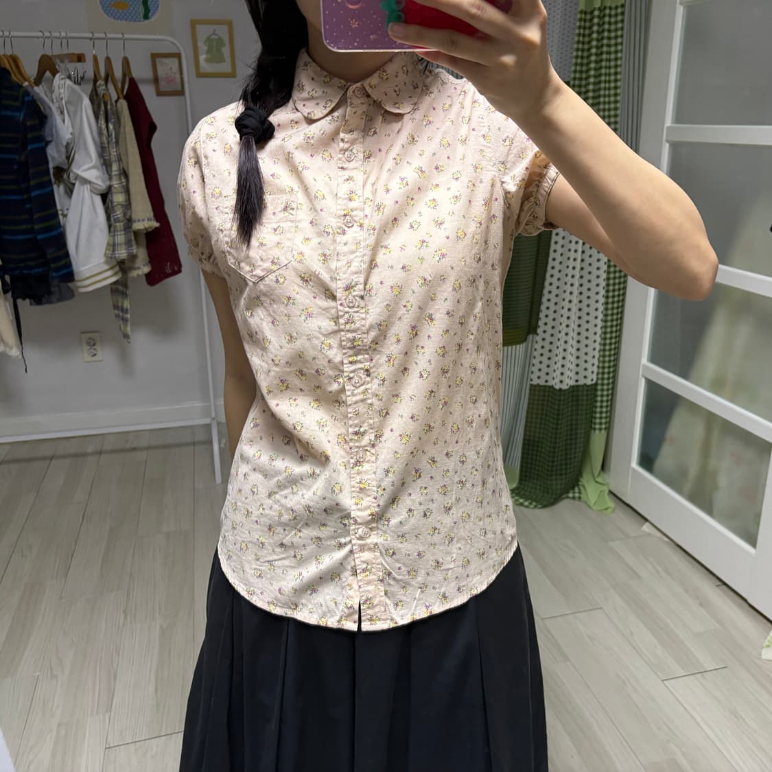 살구 플라워 반소매 블라우스 상품이미지6