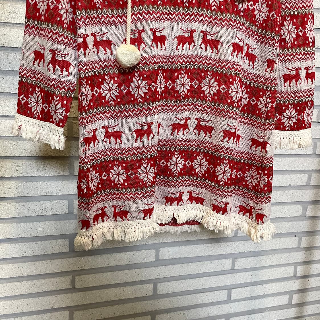 JPN VINTAGE 노르딕 패턴 니트 후드 태슬 디테일 레드 상품이미지5