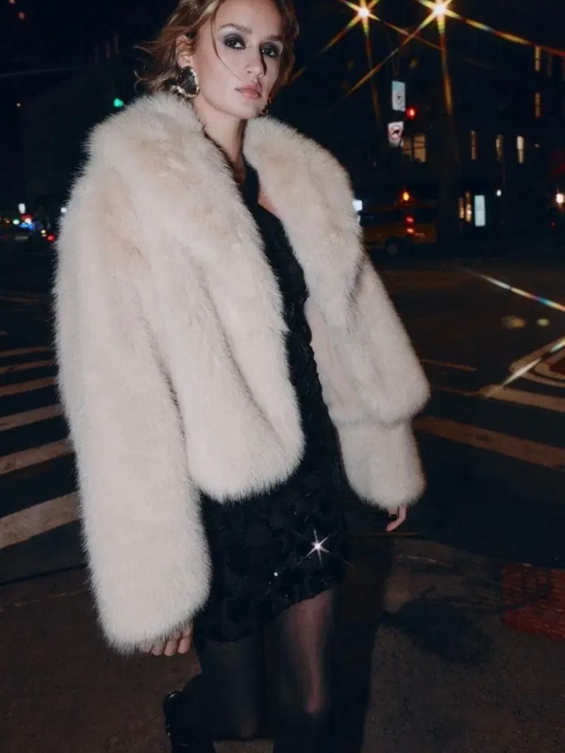 자라 라펠 칼라 페이크 퍼 숏 코트 퍼자켓 크림 xs 상품이미지1