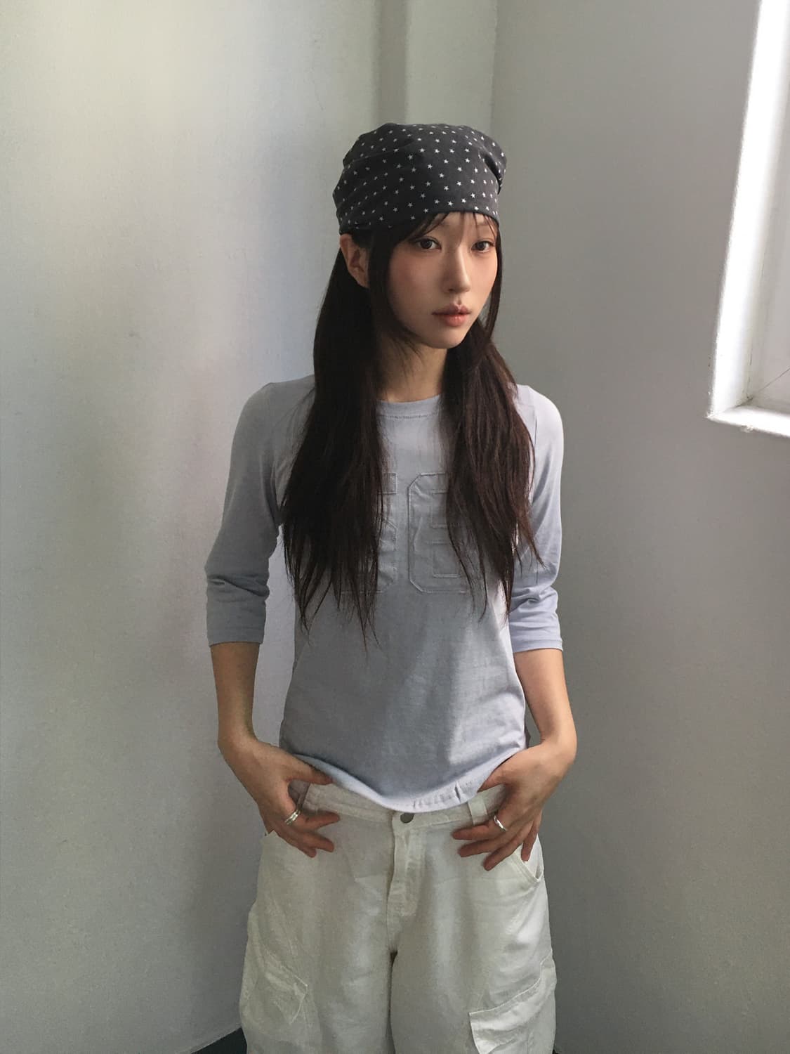 7부 패치 티셔츠 스카이블루 상품이미지1