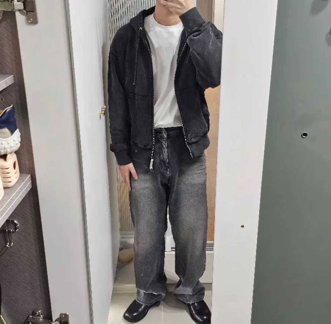 쿠어 더스티 엠보 워시드 데님 팬츠 상품이미지4