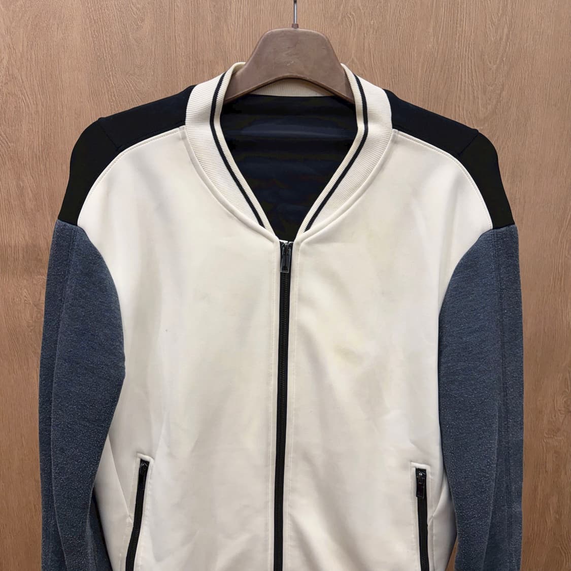 솔리드옴므 집업 자켓 블록 배색 디테일 레귤러핏 아이보리 블랙 그레이 상품이미지4