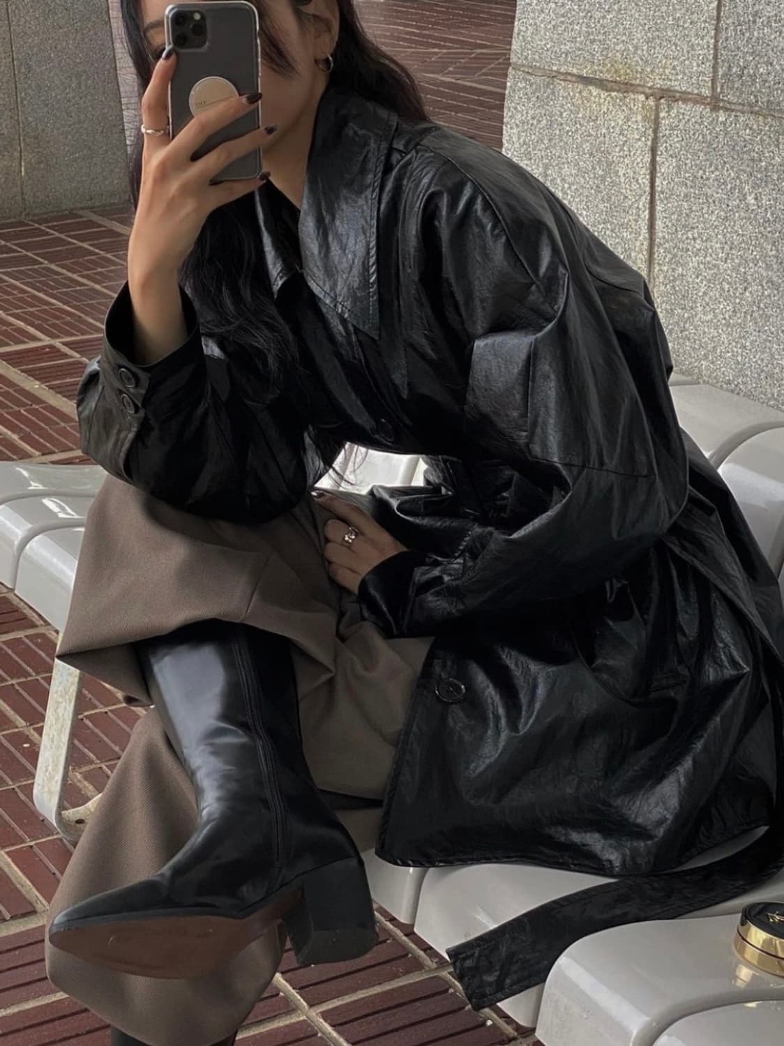 Leather Half Trench [ Black ] 상품이미지1