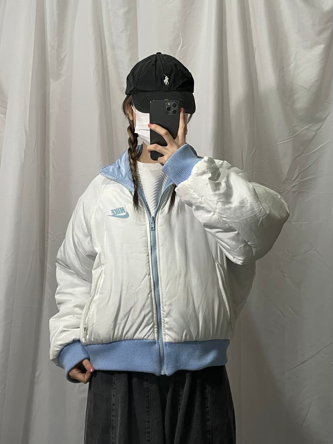 나이키 대장급 리버시블 흰색 하늘색 패딩 L 상품이미지2