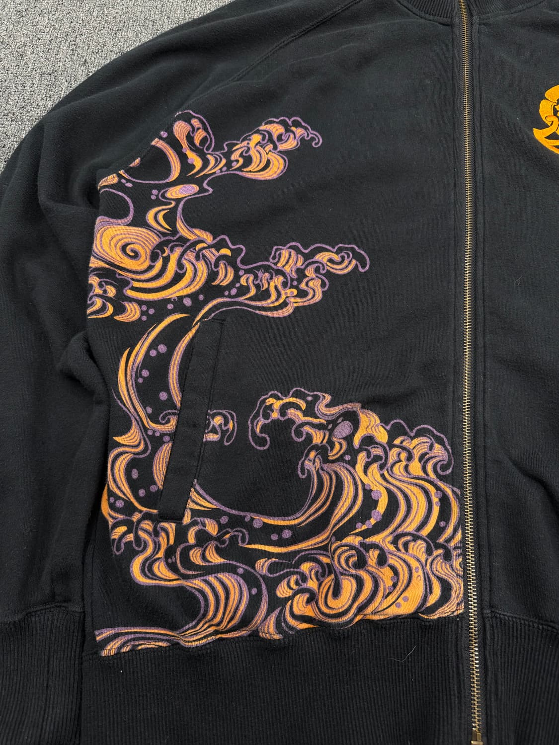 OS) 카라쿠리 타마시 빈티지 오리엔탈 잉어 자수 코튼 집업 상품이미지3