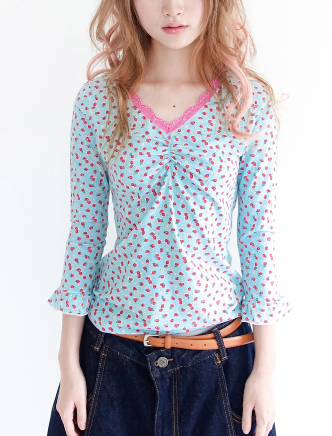 샵페어리 스토베리 레이스탑 티셔츠 strawberry lace top 상품이미지1