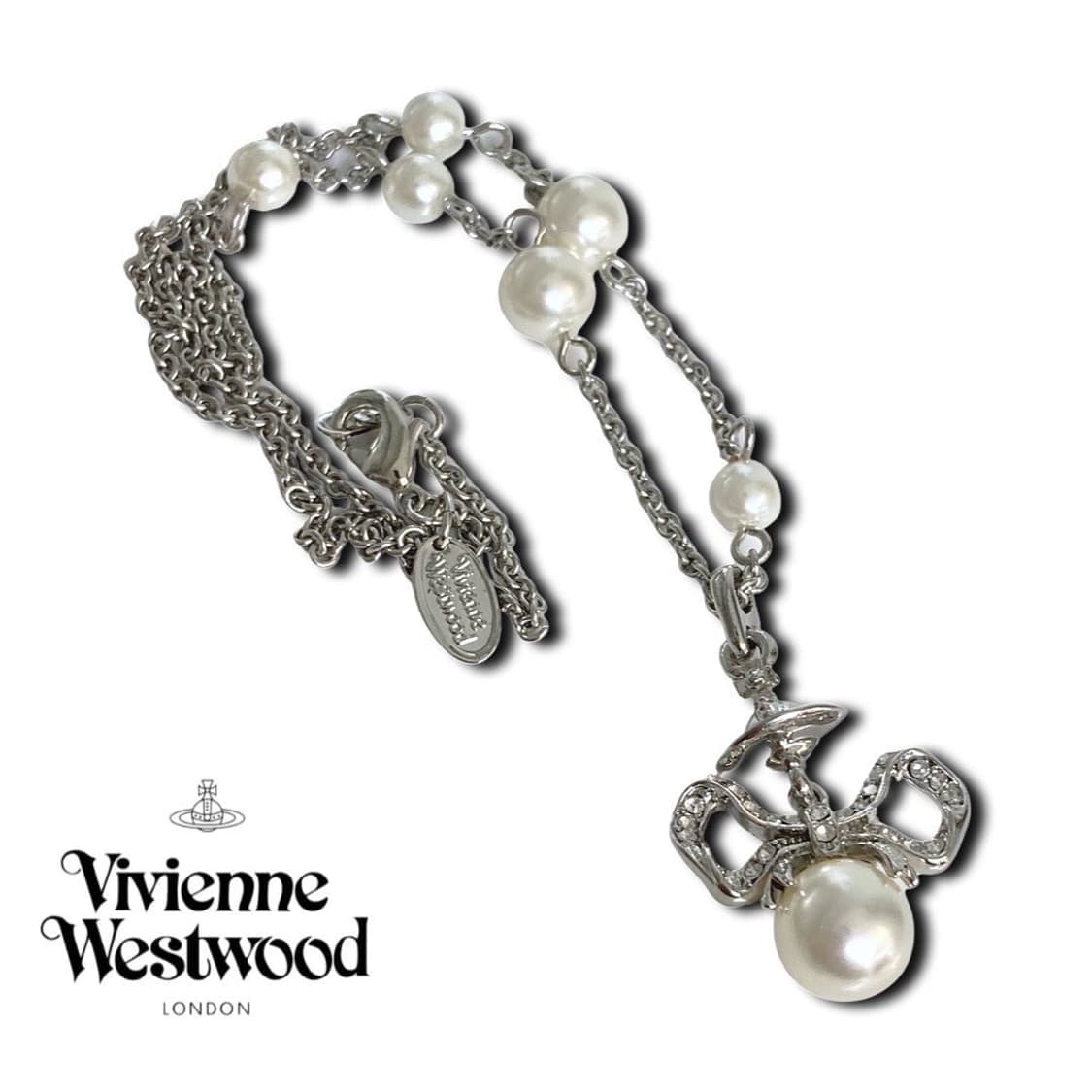 빈티지 비비안웨스트우드 진주 orb 리본 목걸이 상품이미지1