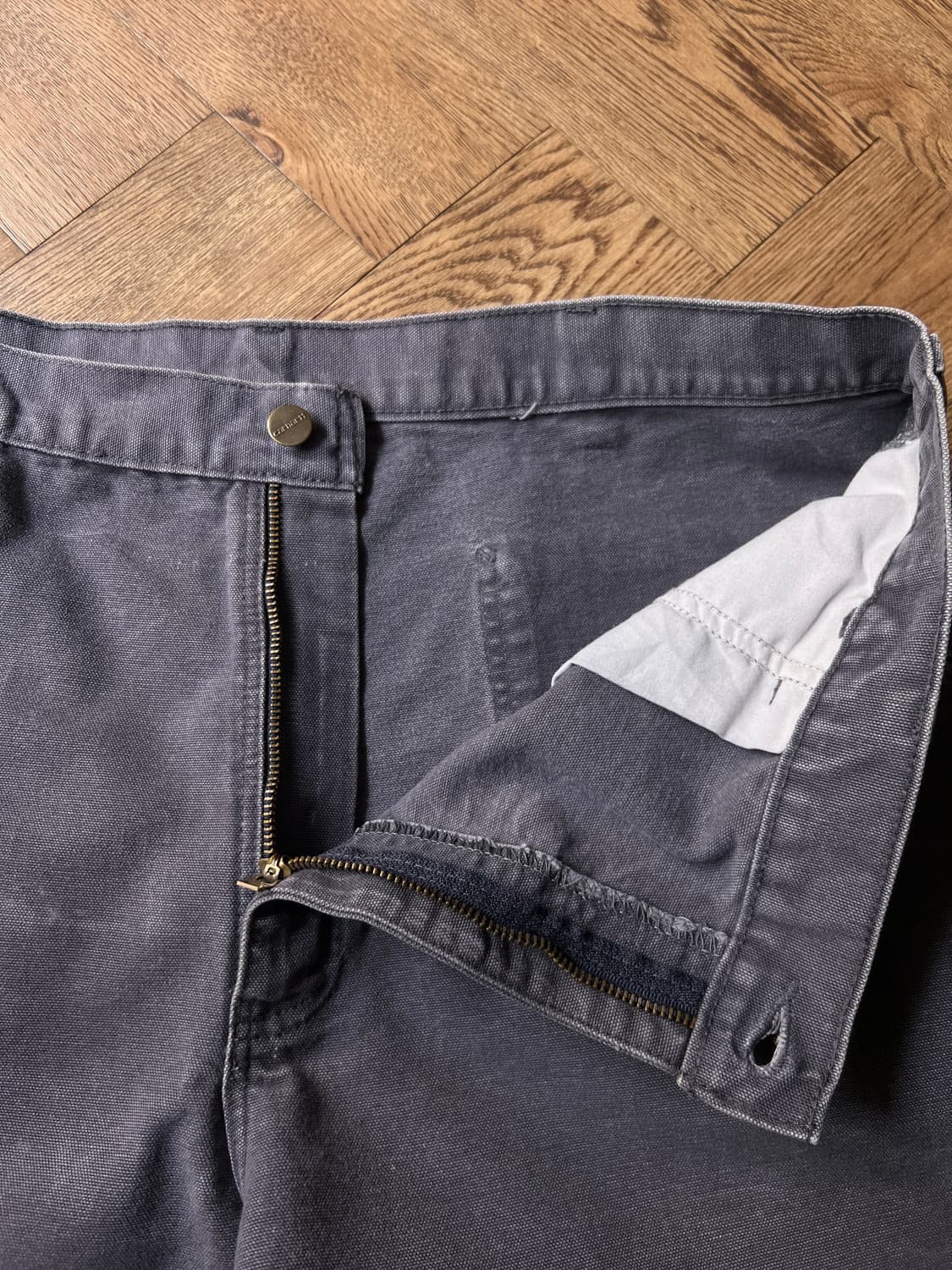 [38]칼하트 USA 빈티지 워싱 패트롤 블루 컷오프 싱글니 워크 팬츠 상품이미지2