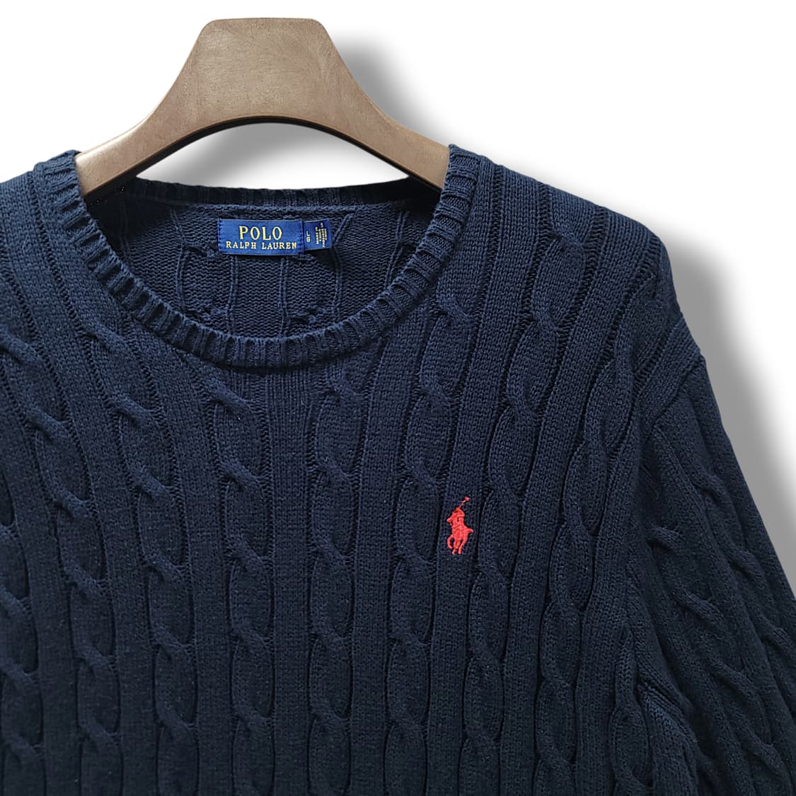 [L] 폴로 네이비 코튼 케이블 스웨터 니트 상품이미지4