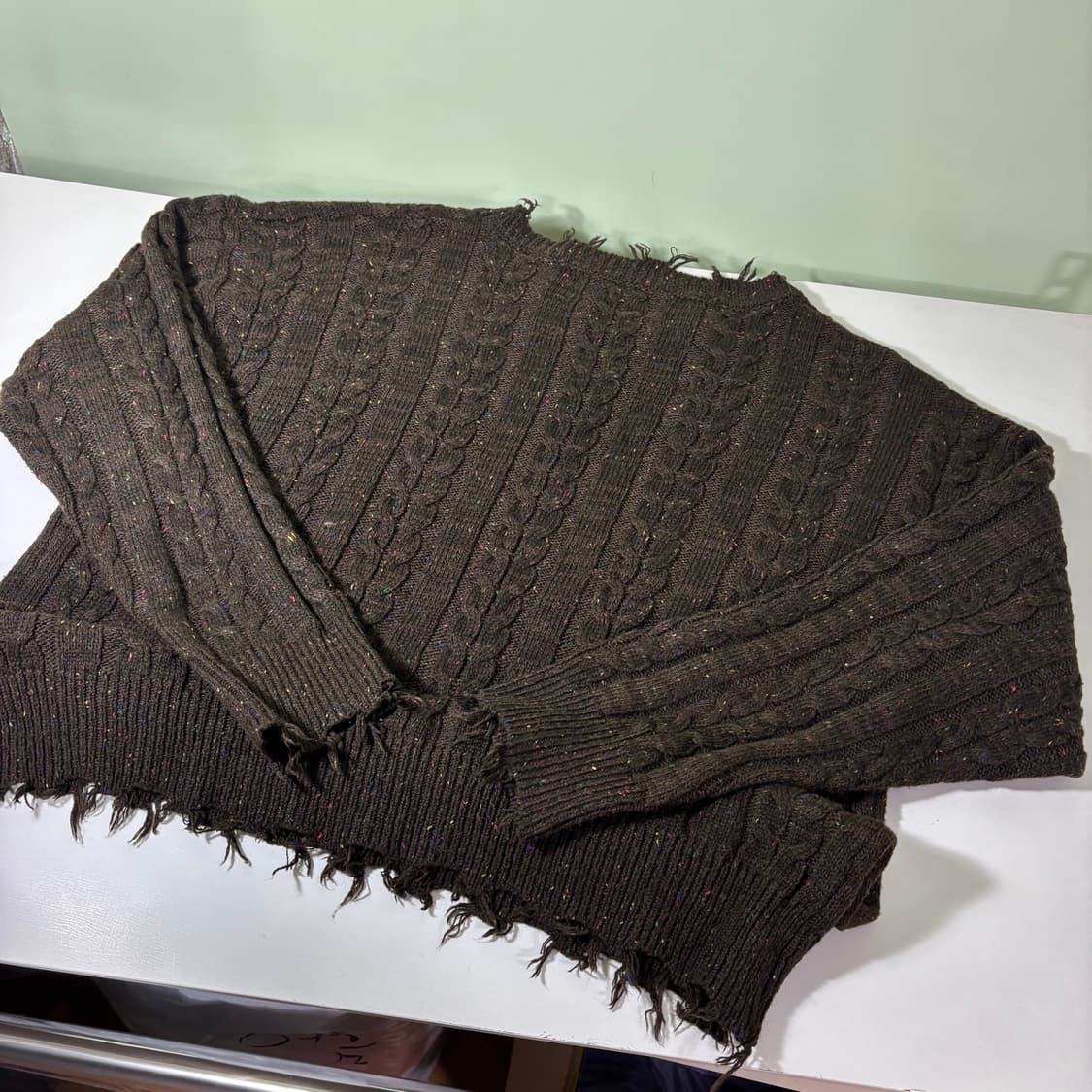 95-100 BANGOULUO 브라운 꽈배기 데미지 디스 에스닉니트 상품이미지3