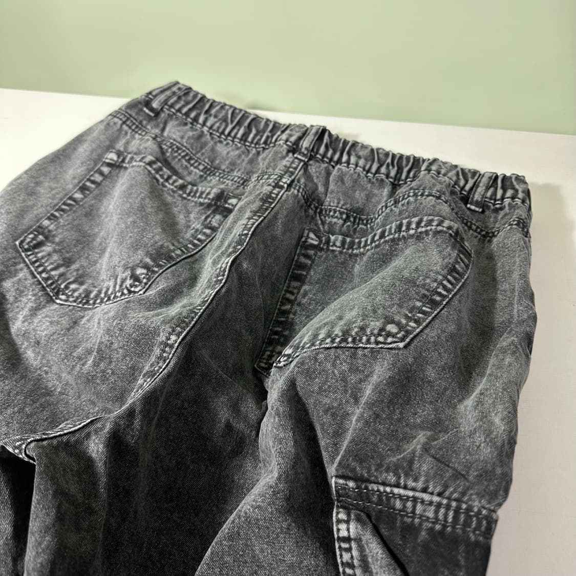 M-L 빈티지 루즈핏 빈티지블랙 워시드 밑단스트링 밴딩 카고팬츠 상품이미지6