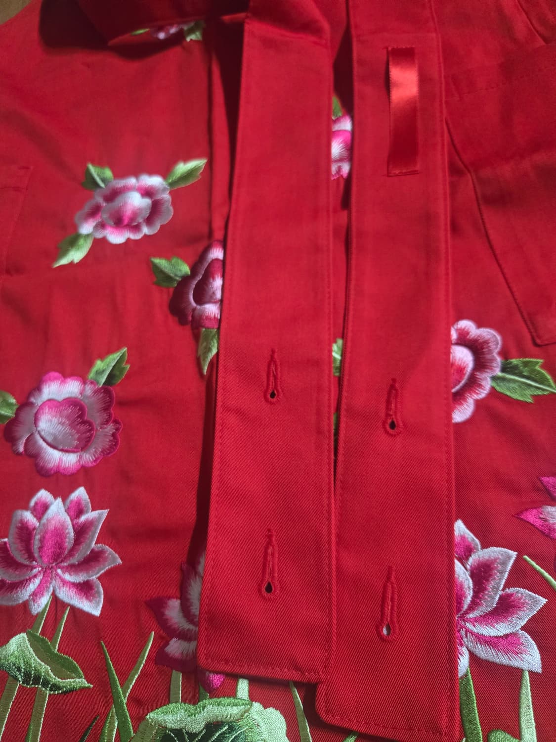 아시아나항공 승무원용 레드 꽃자수 앞치마 (새상품) 상품이미지3