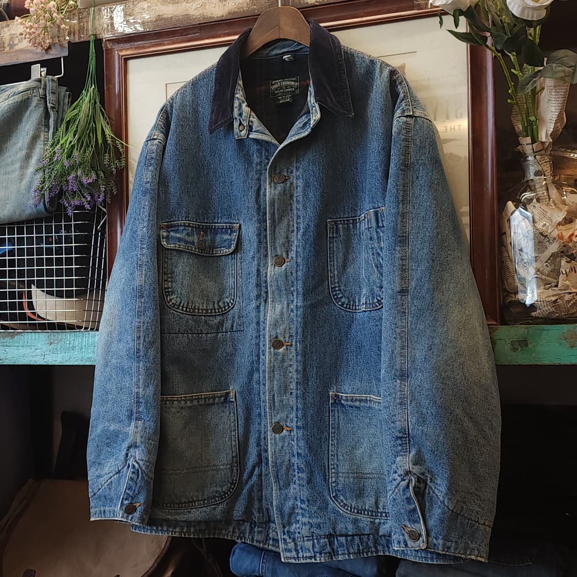 90s 폴로 컨트리 초어자켓 블랭킷 라이닝 데님 헌팅자켓 L 상품이미지1