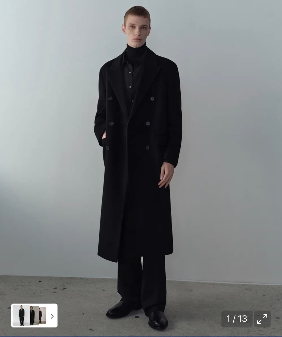 무신사 캐시미어 대디 숄더 더블 롱 코트 M 상품이미지1