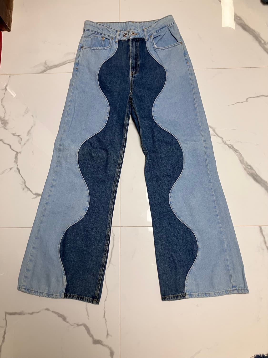 The Ragged Priest 웨이브 투톤 데님 와이드 팬츠 청바지 상품이미지6