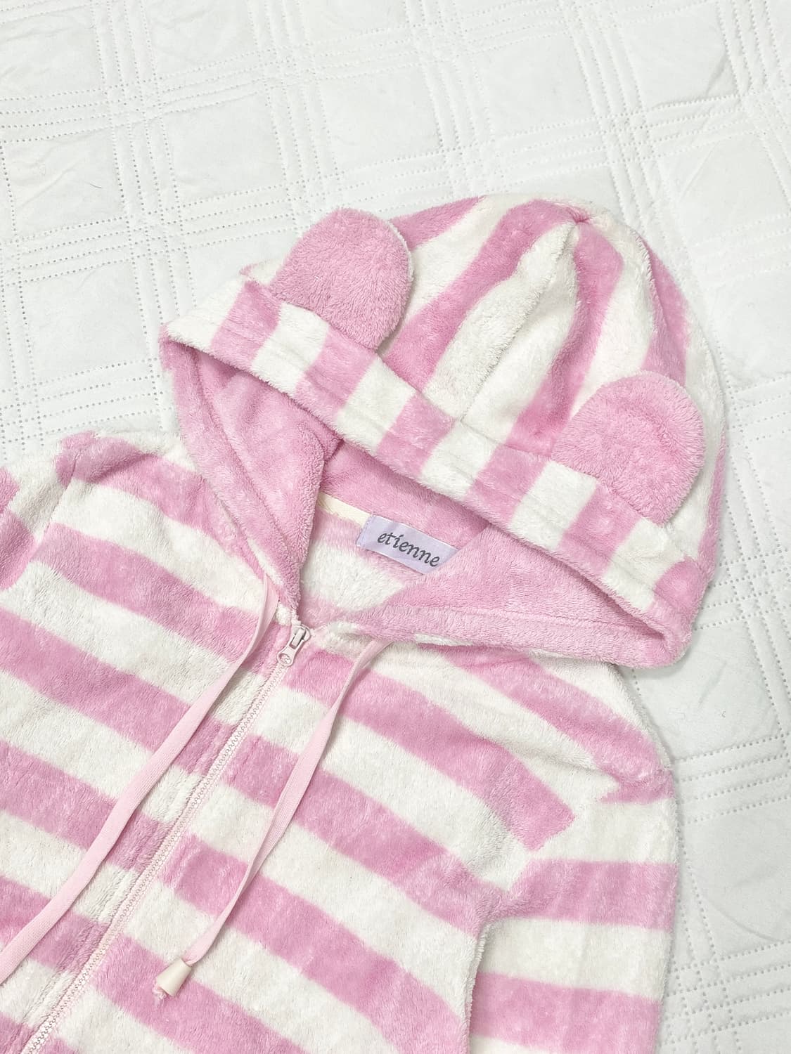 ꒰ঌ 쿠마미미 핑크 스트라이프 후드집업 ໒꒱ 상품이미지4