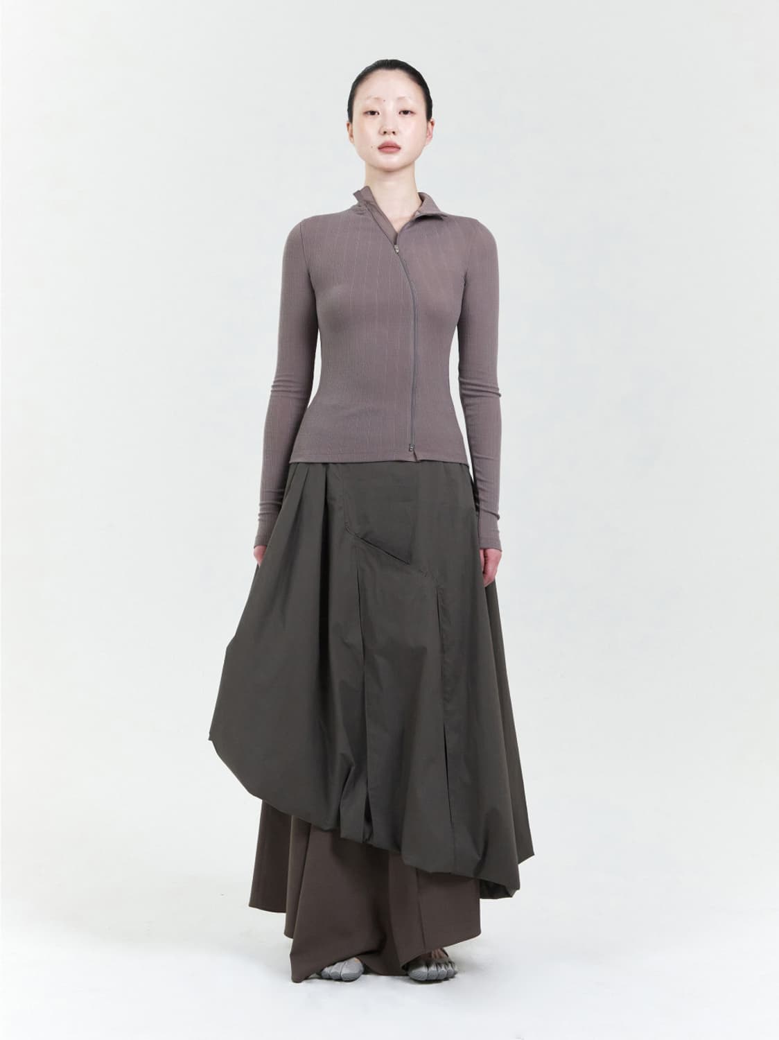 EE curved ribbed zip-up modern mocha 상품이미지3