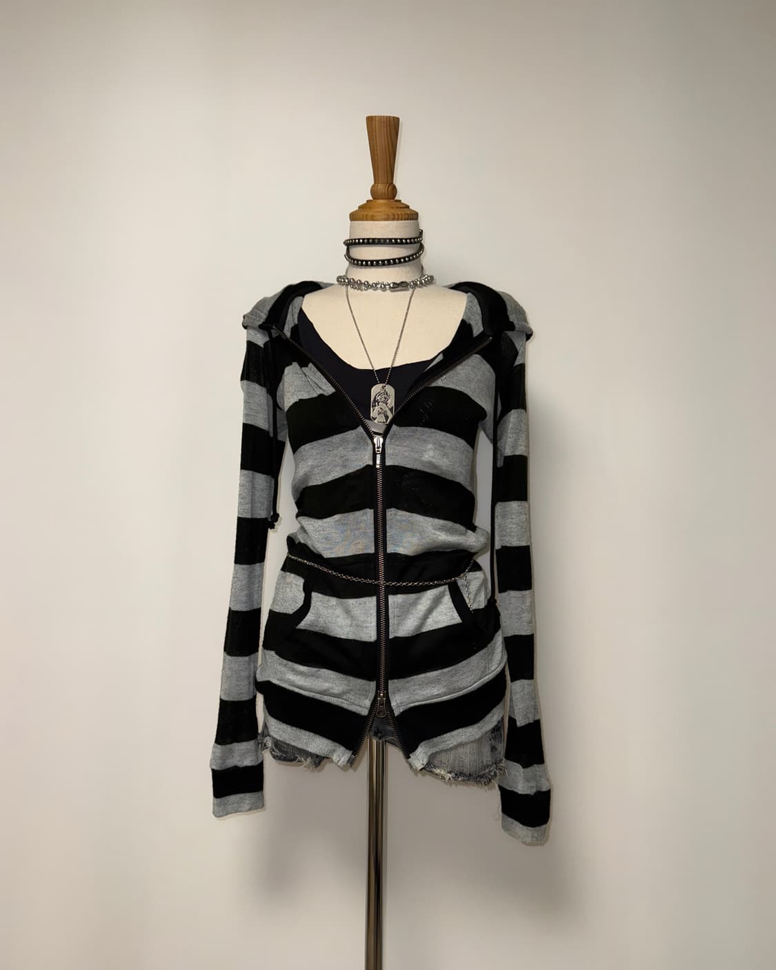 단가라 니트 와투케 데일리 후드집업 상품이미지4