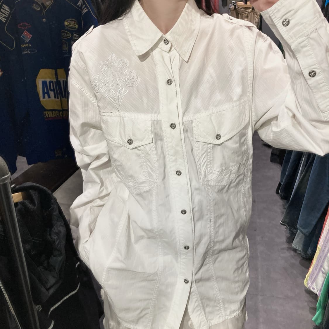 [IM] vtg 화이트 자수 웨스턴 셔츠 상품이미지2