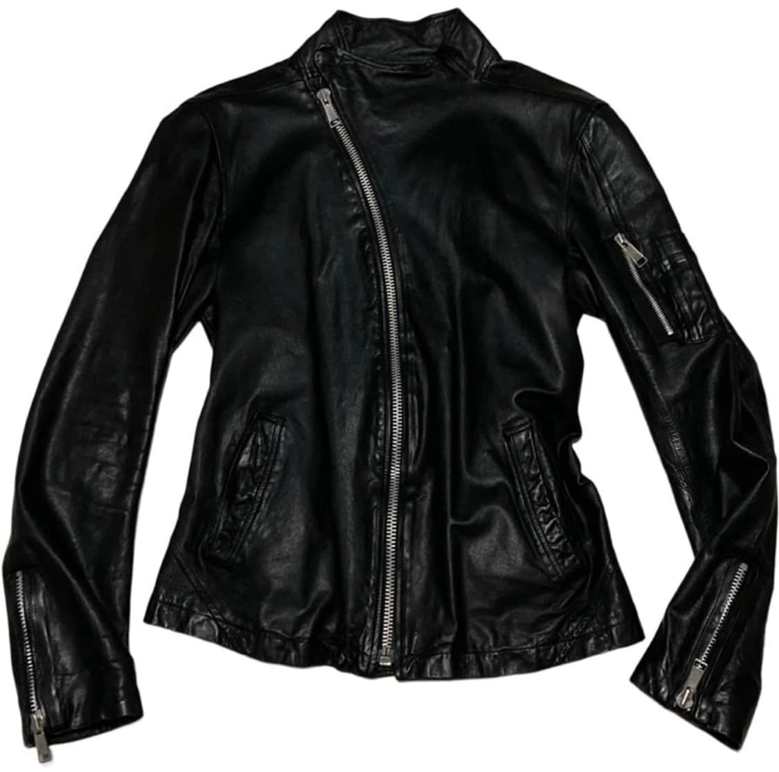 릭오웬스맛 양가죽 하이넥 사선 블랙 자켓 상품이미지1