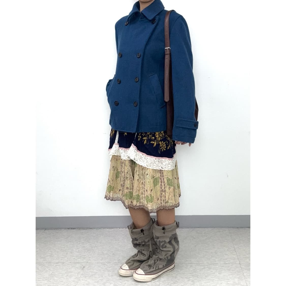 빈티지 블루 더블 하프 코트 울 자켓 상품이미지5