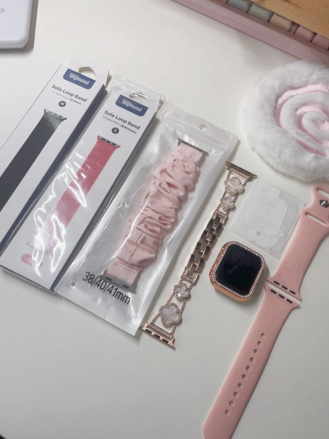 애플워치 5 40mm 로즈골드 알루미늄 GPS 스트랩 곱창밴드 핑크 액정 상품이미지1