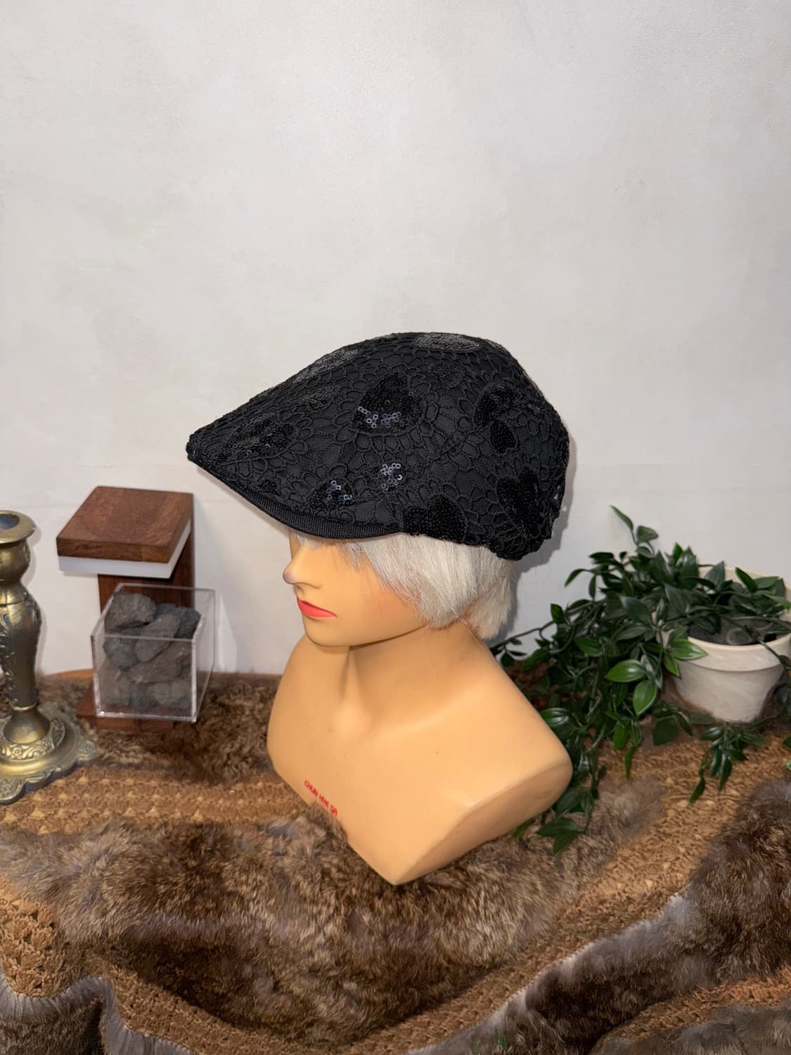 Black spangled heart lace hunting cap 상품이미지1
