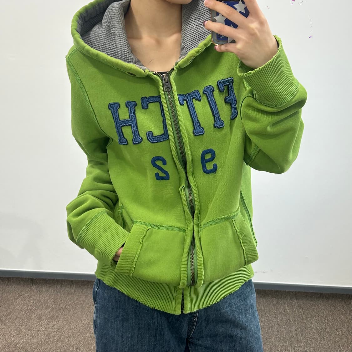 Abercrombie 아베크롬비 네이비 로고 그린 후드집업 상품이미지1