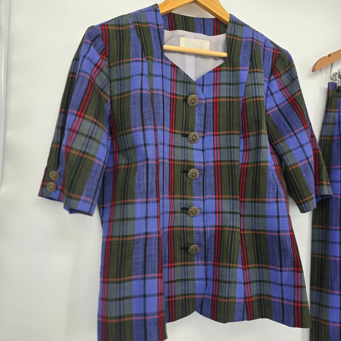 빈티지 체크 투피스 세트 클래식 자켓 스커트 세트 레트로 여성룩 상품이미지2