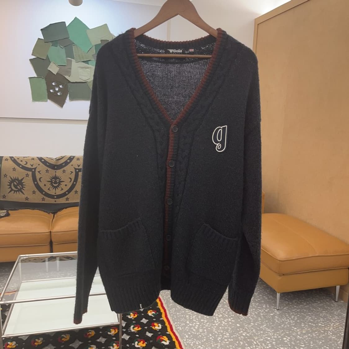 골라 올드스쿨 브이넥 오버핏 패치로고 니트 가디건 L C07926 상품이미지3