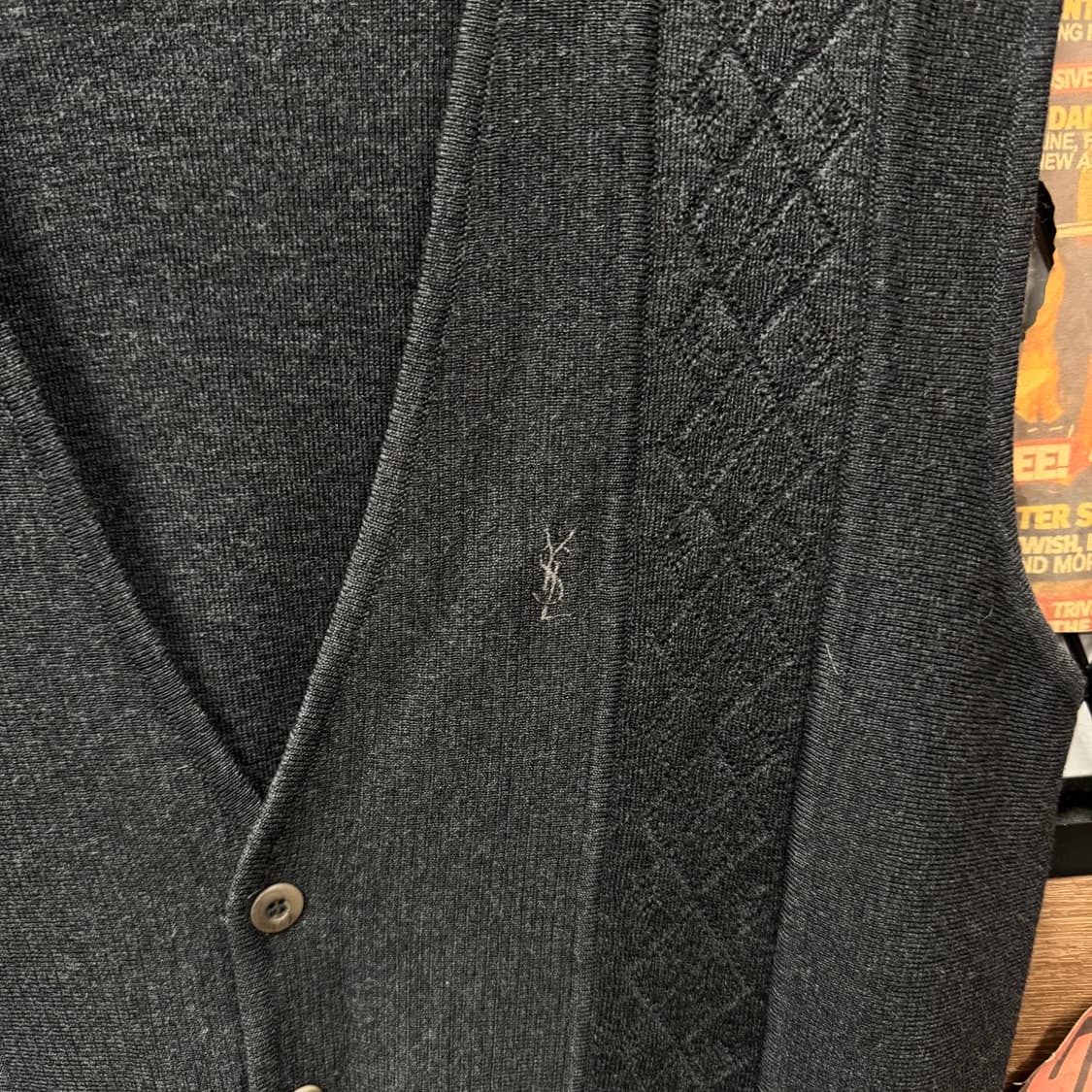 00s 입생로랑 YSL 니트 베스트 전면 투포켓 포인트 그레이 상품이미지5